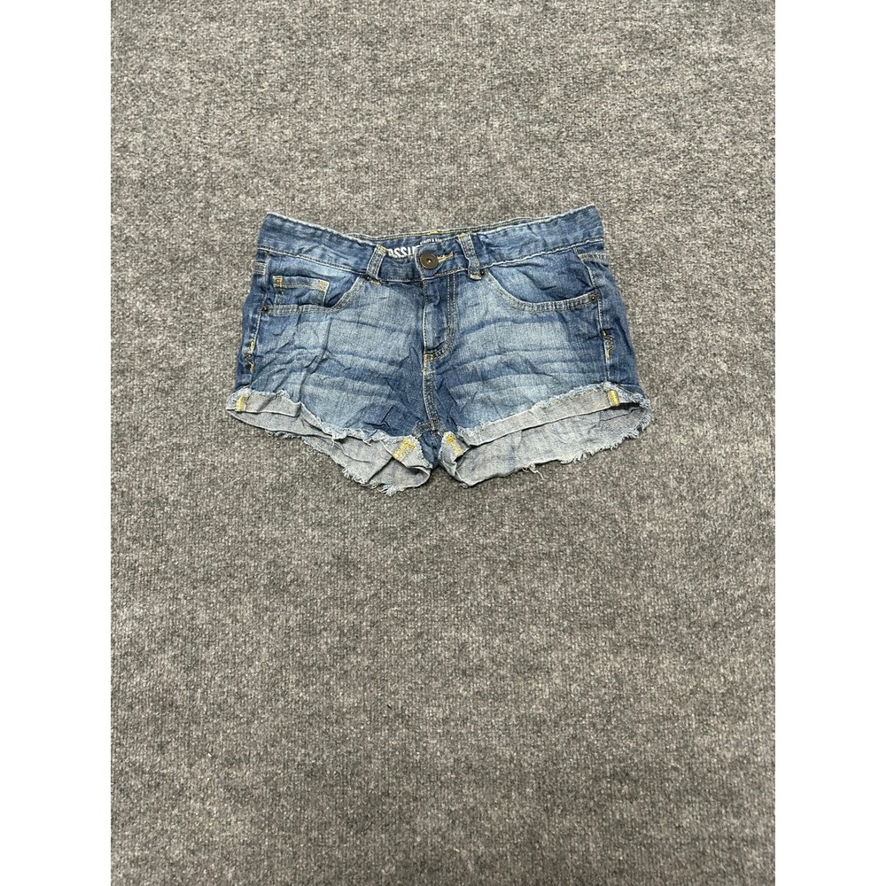 Mossimo Supply Co Shorts Womens Size 7 Blue Denim Raw Hem Low Rise Fit 6 Stretch